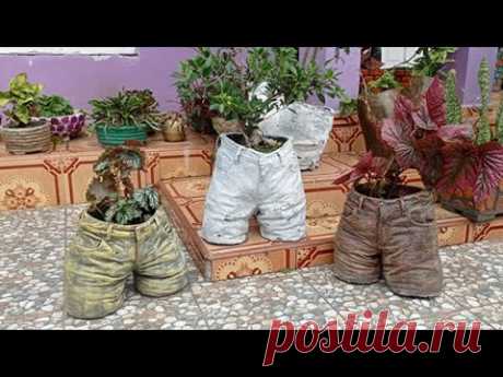 Sangat Mudah Cara Buat  Vas Bunga Celana  diy craft Cement dari kain bekas || flower vase