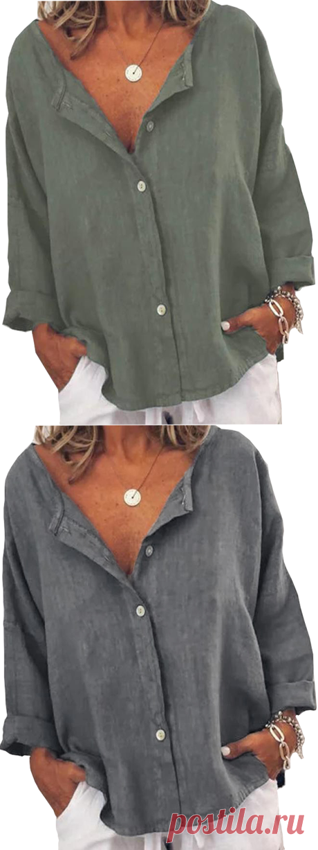 women buttons v neck casual batwing sleeve plain blouse