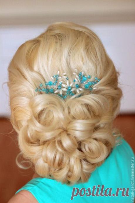 Купить Украшение в прическу &quot;Морская пена&quot; - бирюзовый, украшение, Украшение ручной работы, украшение для волос