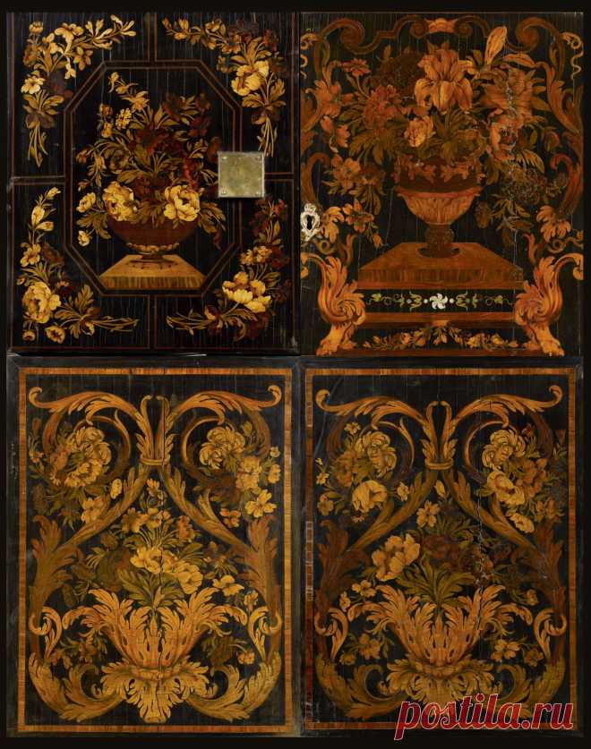 A pewter, brass, fruitwood and stained sycamore inlaid marquetry, ebony and ebonised cabinet on stand attributed to Pierre Gole (1620-1684)<br>Louis XIV, circa 1680 | lot | Sotheby's
