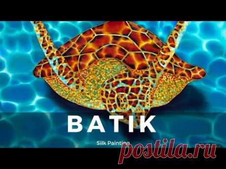 BATIK SILK PAINTING WITH JEAN-BAPTISTE - FINE ART -  SEA TURTLE