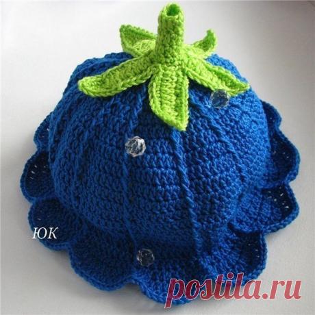 Шапочка-колокольчик 

р шапочки.48-52 

Вам понадобится: 
- пряжа «Лотос» Кировского НПК 250 м/100гр 
приблизительно 1 моток основного (лиловый, синий, белый и тп.) и немного зеленого (или его оттенки) цвета:

- крючок №2; 
-прозрачные бусины для декора. 

Сокращения 
ВП – воздушная петля 
ССН – столбик с накидом 
СБН – столбик без накида 
РС – рельефный или выпуклый стобик: РСН-с накидом, РСБН – без накида. 

Обозначения: 

Шапочка. 
В основе шапочки лежит беретик, показа...