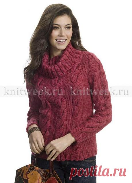 Свитер спицами с узором из жгутов на knitweek.ru