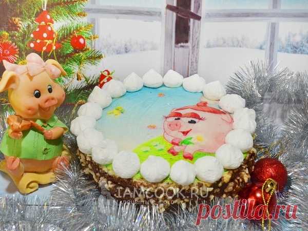 Торт «Свинка» на Новый 2019 год (со сгущенкой) — рецепт с фото Сегодня мы оформим обычный торт с какао вафельной картинкой, подобрав сюжет, подходящий для Нового года Свиньи 2019.
