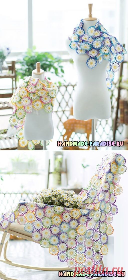 Ромашковый плед крючком. Схема - Handmade-Paradise