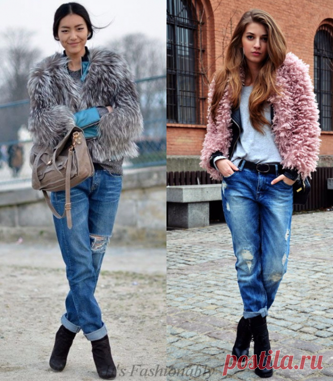 С чем носить джинсы-бойфренды зимой? | It's Fashionably