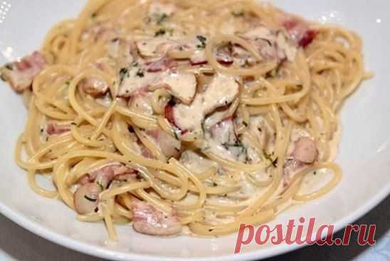 Паста корбонаро с грибами