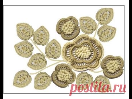 Ирландское кружево листики крючком Листик в технике фриформ Irish lace leaf Вяжем по схемам