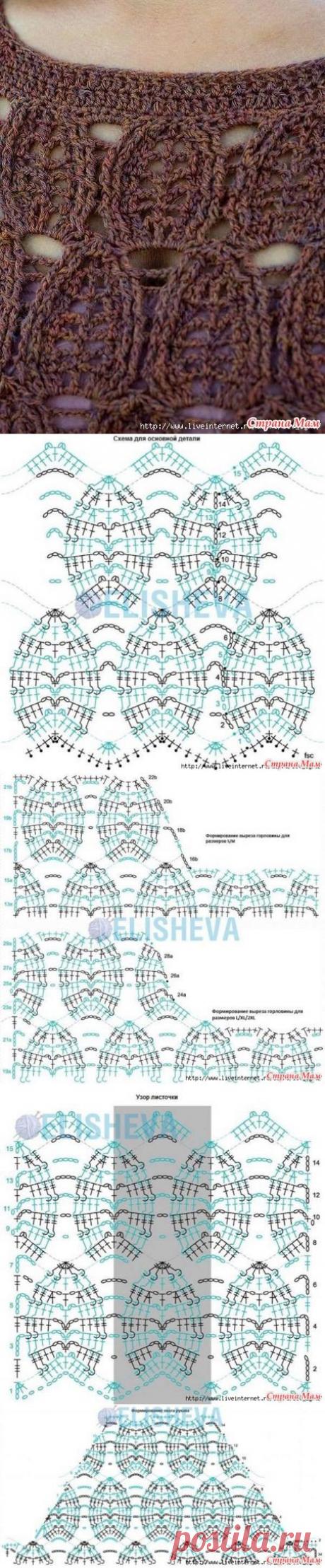 Пуловер с узором ажурные листочки от Berroco вязаный крючком. - ВЯЗАНАЯ МОДА+ ДЛЯ НЕМОДЕЛЬНЫХ ДАМ - Страна Мам