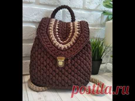 Рюкзак из трикотажной пряжи, рисунок шишечки.  Мастер класс. Кnitted backpack