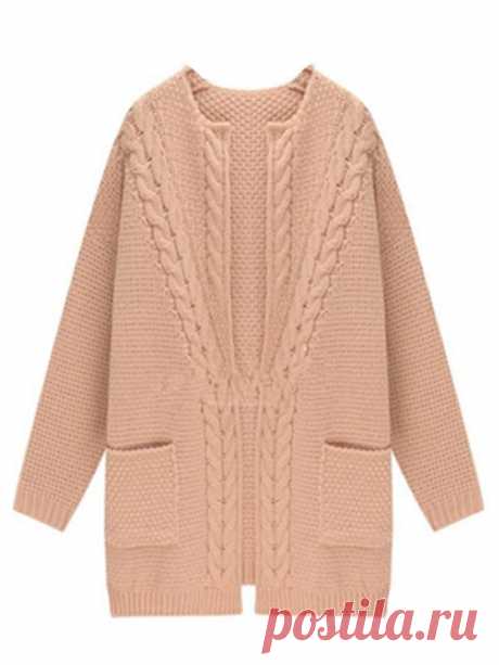 Pink Loose Knit Cardigan With Long Sleeve
