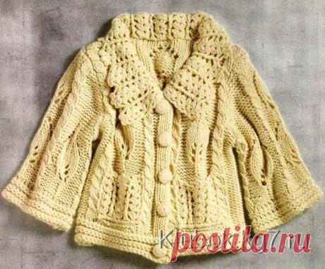 Жакет с узором из листьев / Handmade / вяжем на спицах детям / Pinme.ru / Dushanin Marina
