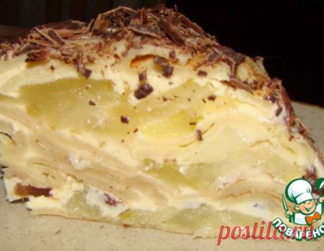 Торт блинный с творогом и яблоками