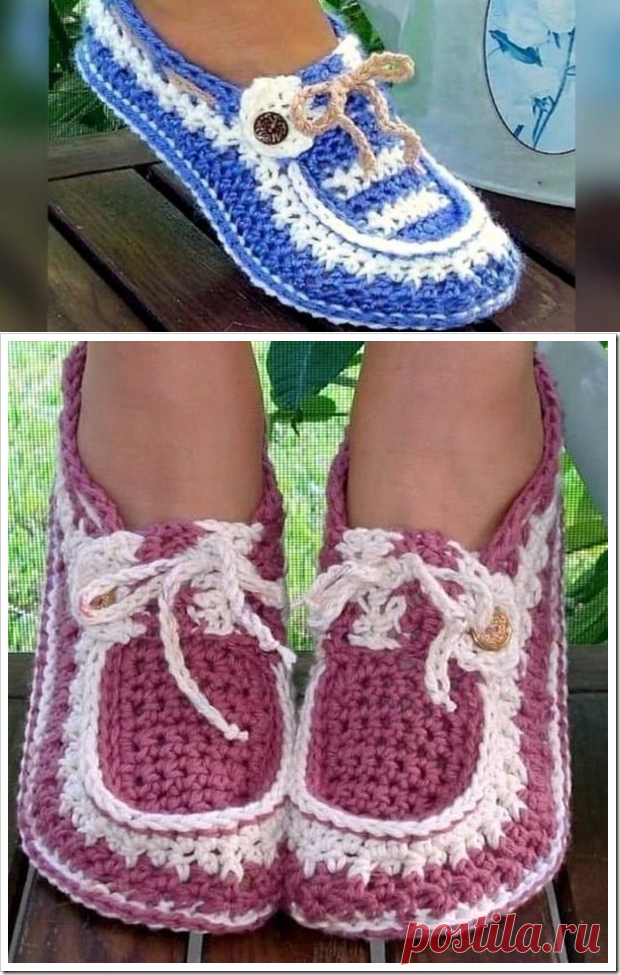 Прекрасные вязаные тапочки-кеды