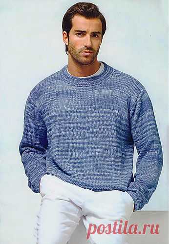 Голубой мужской пуловер, связанный спицами. Описание + выкройка/Для мужчин/Вязание/Статьи / Шитье, вязание, рукоделие, бисероплетение