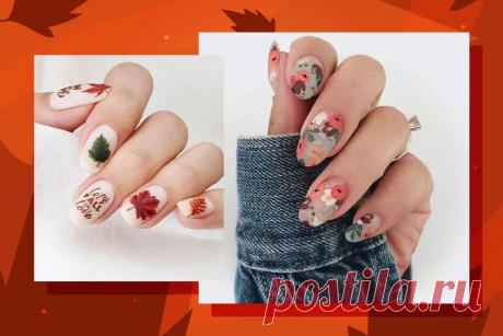 Пора вдохновения: маникюр с осенними листьями и цветами