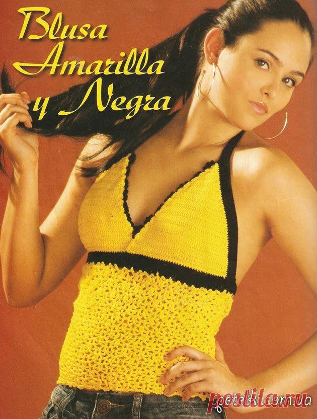 Жёлто-чёрная маечка крючком. Схемы, выкройка