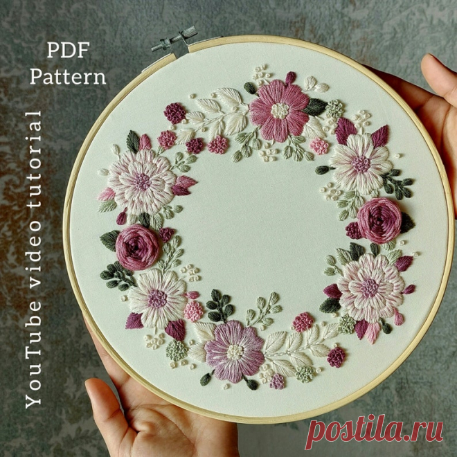 PDF Pattern Video Tutorial/purple Wreath-hand Embroidery | Etsy Moldova