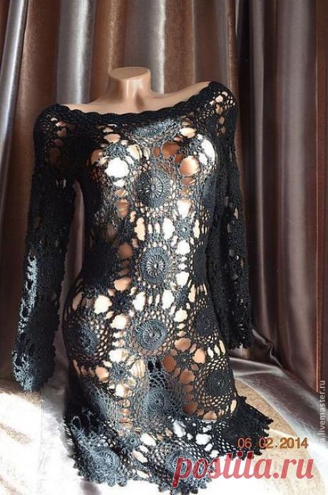 Купить &quot;Полевые цветы&quot; - черное платье - черный, цветочный, платье, платье вязаное, платье летнее