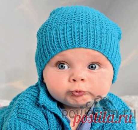 Шапочка для новорожденного спицами с широкой резинкой