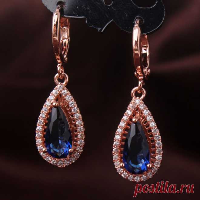 2017 Мода Длинные Мотаться Серьги Новый Розовое Золото цвет синий Шарм Падение Мотаться Серьги для Женщин E050d купить на AliExpress