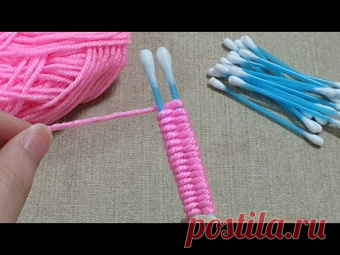 Amazing Woolen Flower Craft Ideas with Cotton buds - Easy Rose Making - Hand Embroidery Design Trick