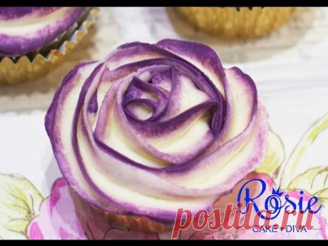 ▶ Two-Tone Buttercream Rose Cupcake Tutorial - YouTube