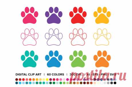 Dog Paw Prints Clip Art Set By Running With Foxes | TheHungryJPEG.com