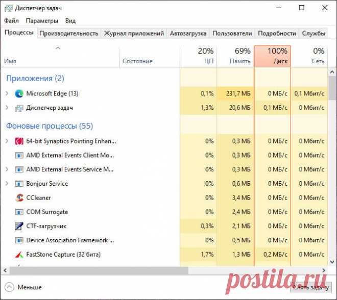 Диск загружен на 100 процентов в Windows