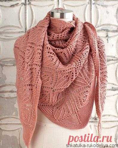 Шаль во французском стиле спицами. Схема. Описание Шаль во французском стиле спицами. Ажурная шаль из пряжи пастельного цвета. Форма треугольная. Вяжите шаль по приложенной ниже схеме.