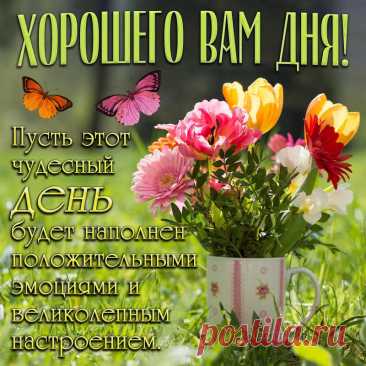 Хорошего дня, и хорошего утра,
И вечера тоже хорошего!
Пусть будет сегодня всё здорово, круто.
Пусть будет еще что-то большее. хорошего дня открытка
