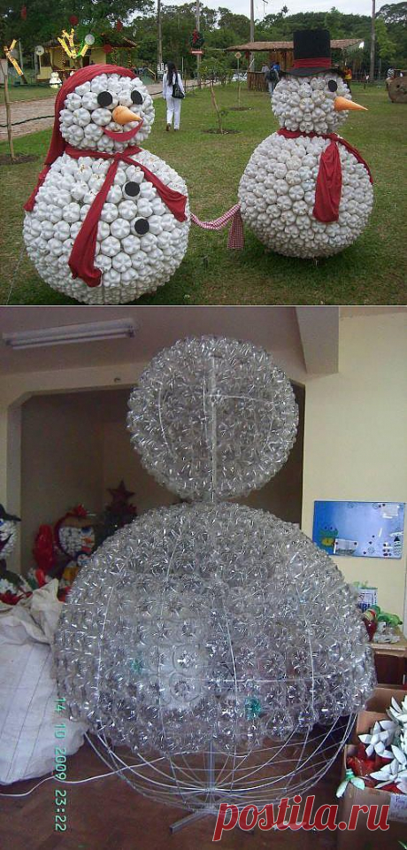 Снеговик из пластиковых бутылок