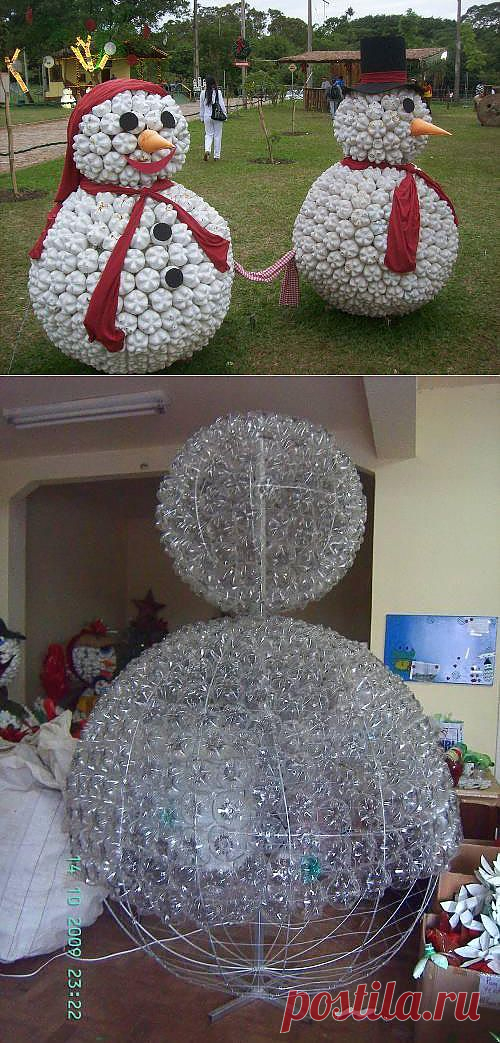 Снеговик из пластиковых бутылок