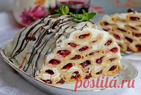 Восхитительный блинный торт с вишней | Рецепты Bon Appétit | Яндекс Дзен