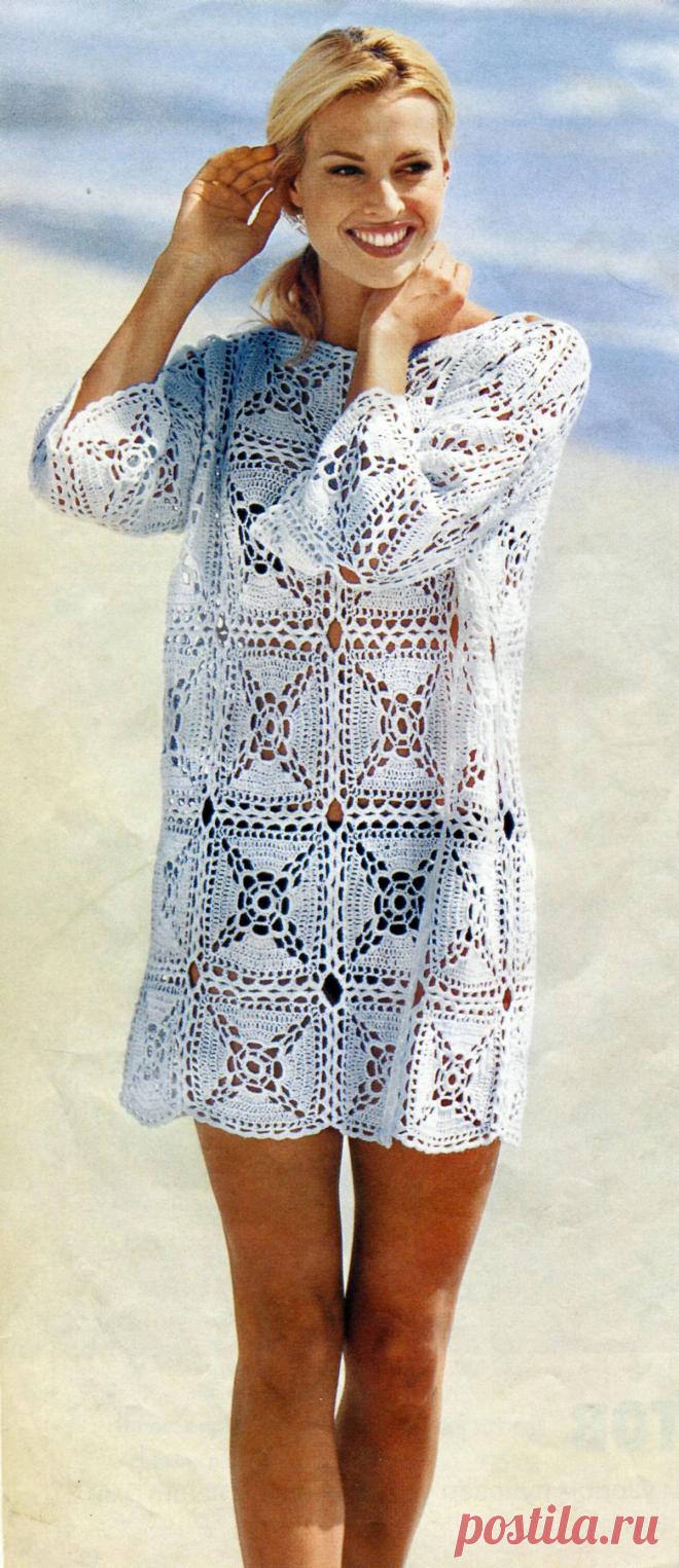 Летняя туника крючком в стиле пэчворк - схема и описание | 2015