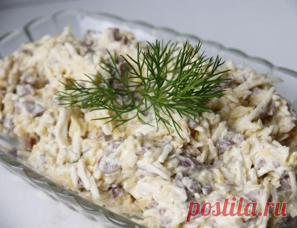 Богатый на вкус салат из сердца с огурцами и сыром