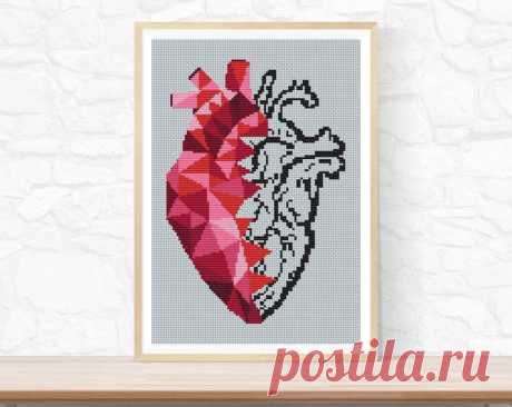 Modern cross stitch pattern. Heart cross stitch. Geometric | Etsy