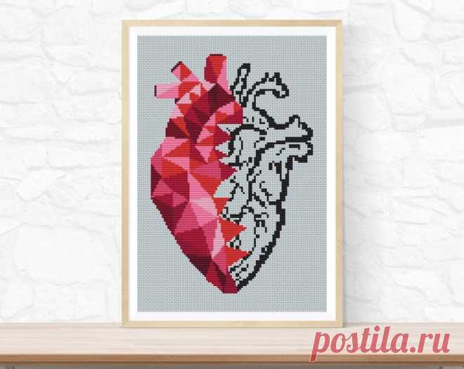 Modern cross stitch pattern. Heart cross stitch. Geometric | Etsy