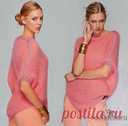 Эффектное пончо спицами
описание и схема по ссылке:       http://povjazem.ru/vyazanie-dlya-zhenshchin/poncho-bolero-nakidka/effektnoe-poncho-spicami