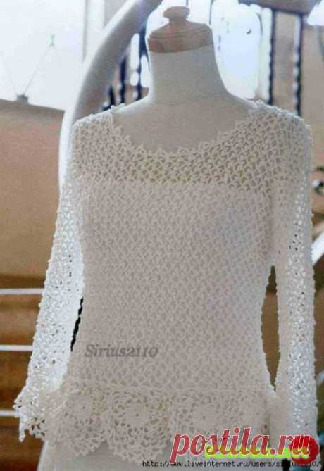 Ажурная белая кофточка крючком (Без перевода) » Клубка.Нет - Все о вязании крючком