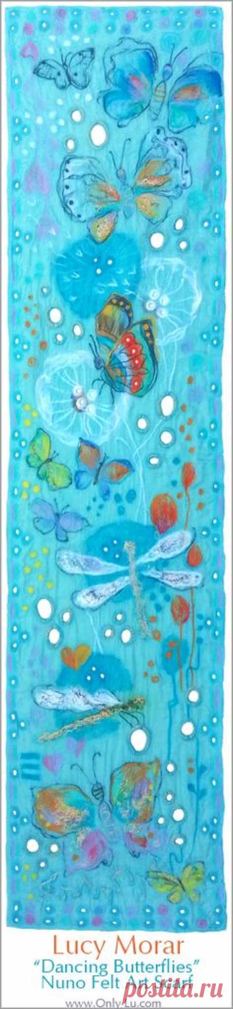 “Dancing Butterflies” Nuno Felt Art Scarf by Lucy Morar  www.only-lu.com