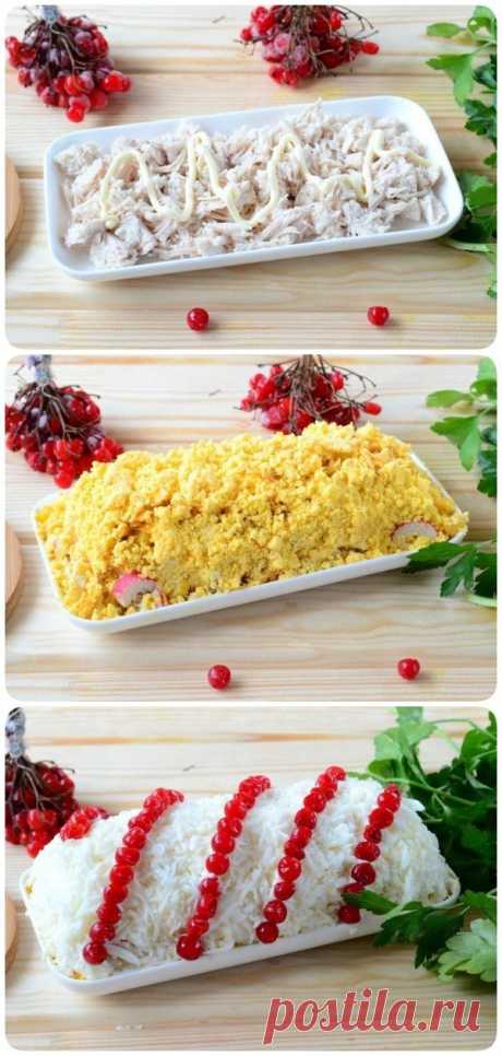 Салат из куриной грудинки. Обалденно вкусный и очень красивый!
