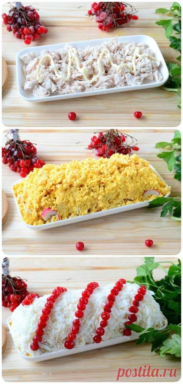 Салат из куриной грудинки. Обалденно вкусный и очень красивый!
