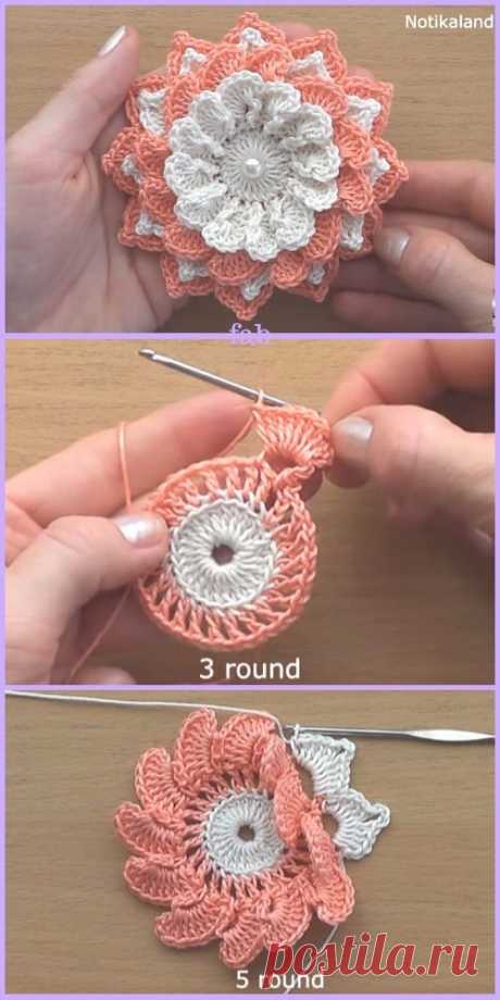 Easy Crochet 3D Flower Free Patterns-Video