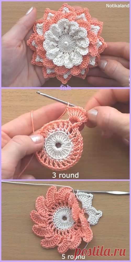 Easy Crochet 3D Flower Free Patterns-Video