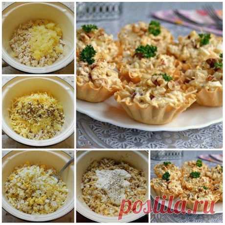 Домашняя Кухня в Instagram: «САЛАТ С КУРИЦЕЙ И АНАНАСАМИ В ТАРТАЛЕТКАХ 🍍 Простая идейка к новогоднему столу 😍 ᅠ 📌Ингредиенты: . 🔸 Филе куриное (отварное) — 200…»