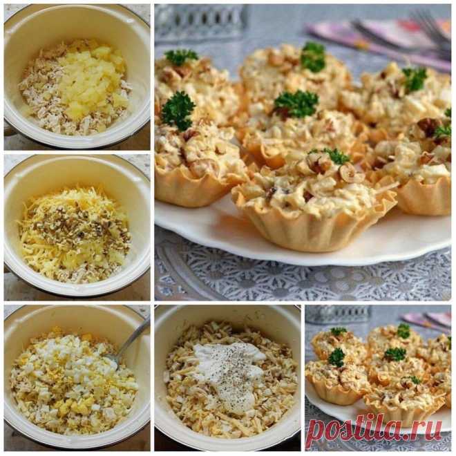 Домашняя Кухня в Instagram: «САЛАТ С КУРИЦЕЙ И АНАНАСАМИ В ТАРТАЛЕТКАХ 🍍 Простая идейка к новогоднему столу 😍 ᅠ 📌Ингредиенты: . 🔸 Филе куриное (отварное) — 200…»