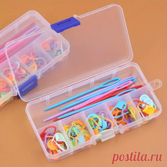 61шт набор для вязания с маркерами петель, пластиковыми швейными иглами, крючками для вязания и счетчиком петель с замком для пряжи и гобеленов. | Temu Moldova