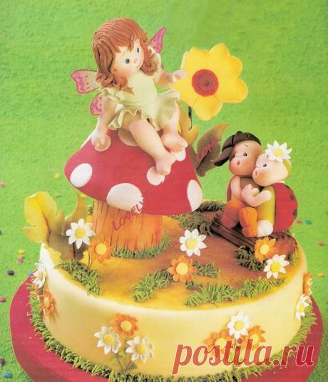 МК детский тортик "феечка на грибочке и божьи коровки" -Cute baby fairy and ladybug cake tutorial - Мастер-классы по украшению тортов Cake Decorating Tutorials (How To's) Tortas Paso a Paso