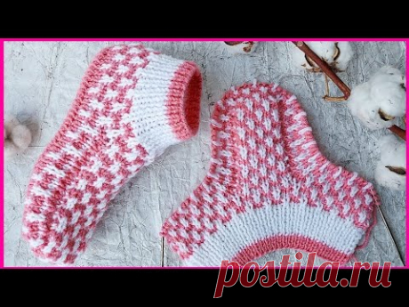 Тапочки следки спицами. Подробный мастер класс.